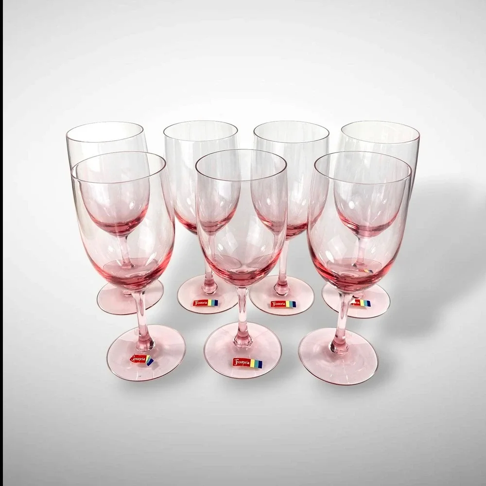 Fostoria Silhouette Pink Water Wine Goblets Stemmed  Set 7 Signed‎ Vintage